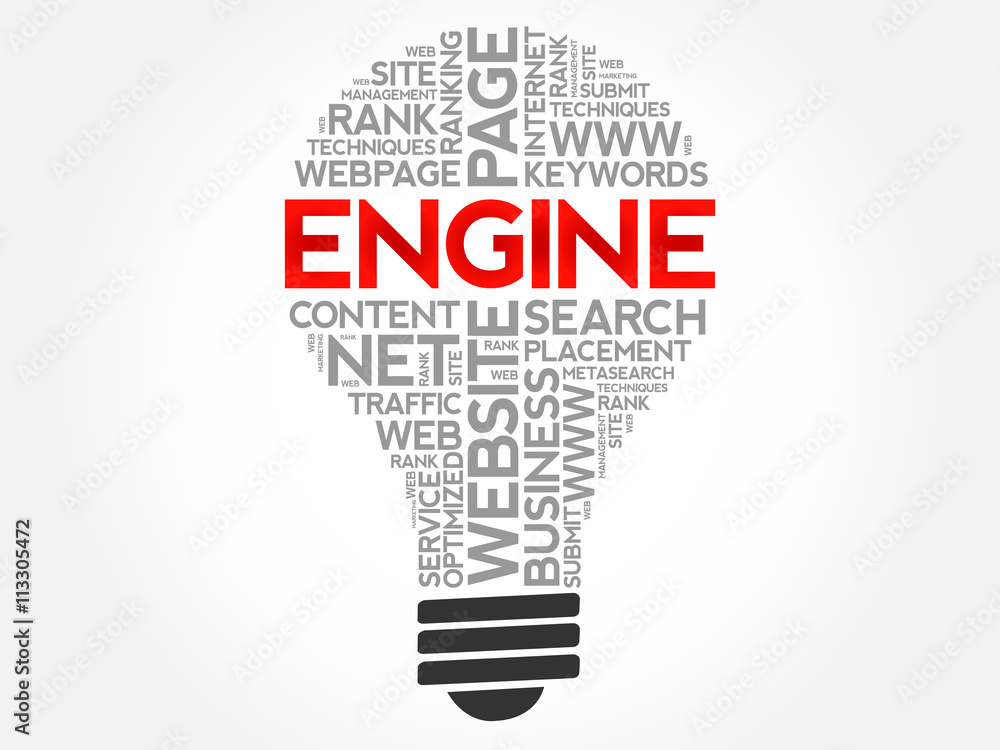 ENGINE bulb word cloud, business concept ENGINE bulb word cloud, business concept