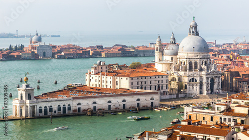 View from the top of San Marco bell tower of roman catholic church Santa Maria della Salute in Venice  Italy.