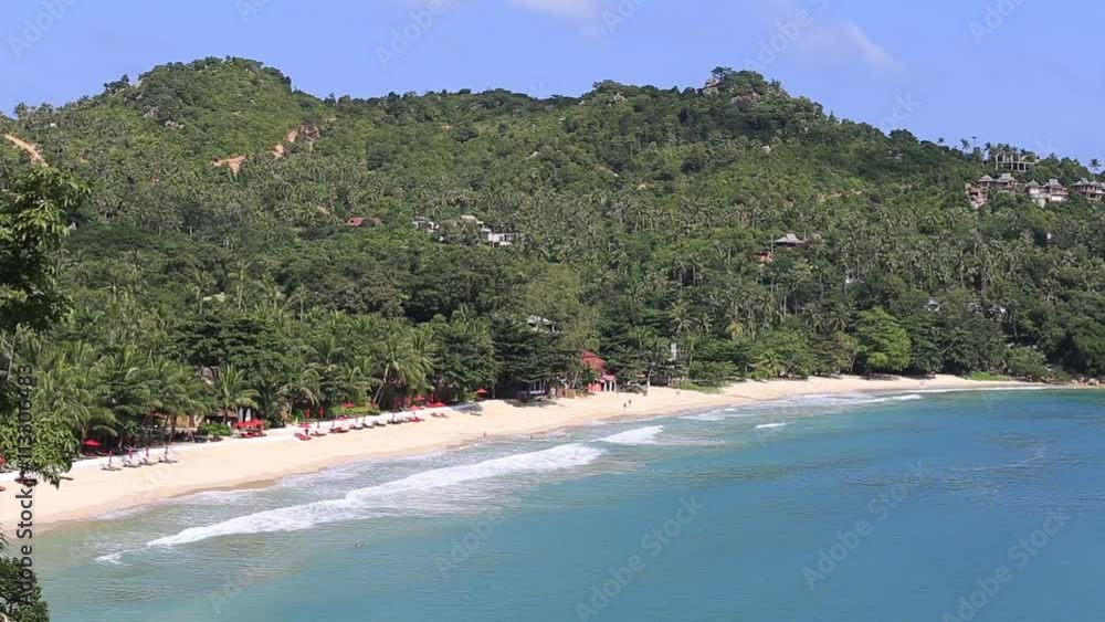 Tropical beach, coconut palm tree and sea water waves in Koh Phangan Island, Thailand Tropical beach, coconut palm tree and sea water waves in Koh Phangan Island, Thailand