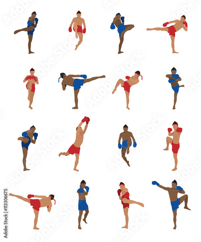 Vector set of thai boxing, muay thai, kick boxing, thai boxer, m