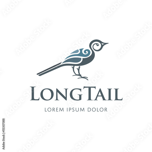 Vector bird logo design template. Long tail sign