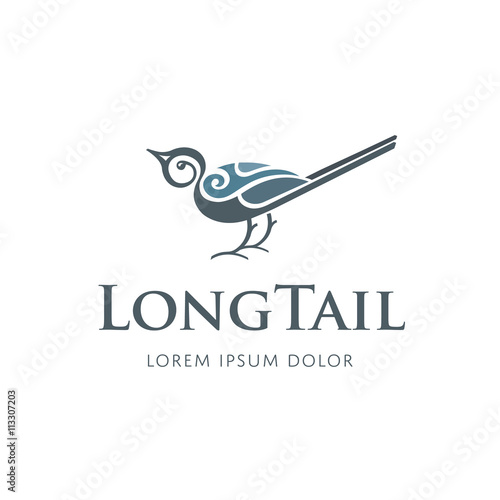 Vector bird logo design template. Long tail sign