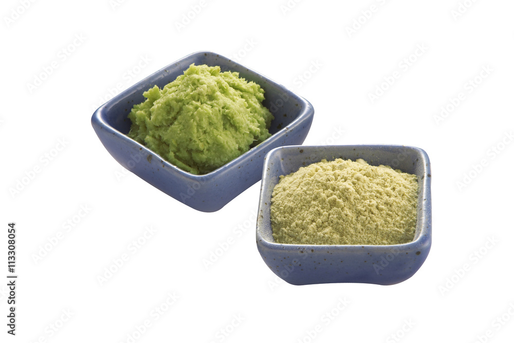 japanese wasabi in ceramic cup on white background japanese wasabi in ceramic cup on white background