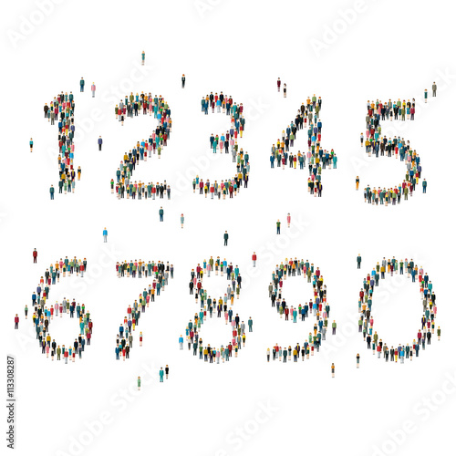 Numbers formed out of people. Top view. 