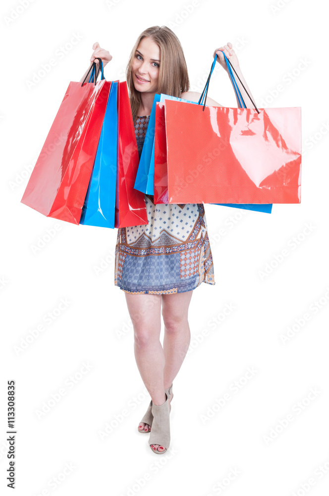 Happy young fashion woman in modern clothes and heels Happy young fashion woman in modern clothes and heels