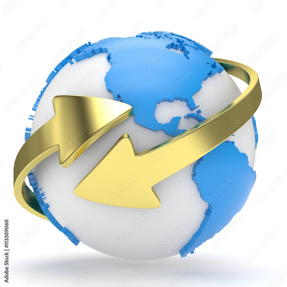 Naklejka premium Arrows and Earth globe. 3d render