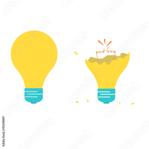 Idea concept. Good light bulb and rroken light bulb. Vector

