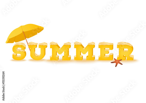 Hello spring inscription in 3d style isolated on white background. Typography phrase made of summer font