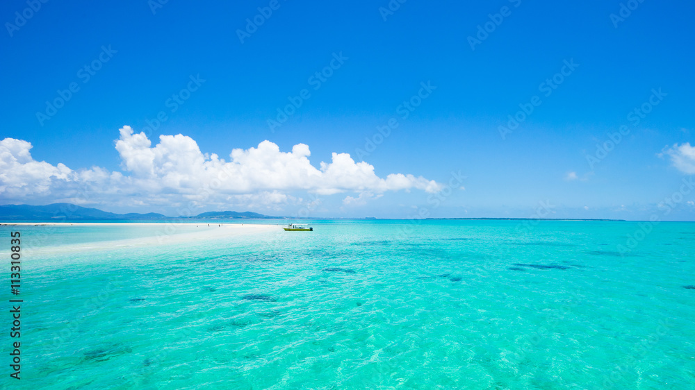 Fototapeta premium Tropikalna rajska woda i koralowa plaża Cay, Okinawa, Japonia