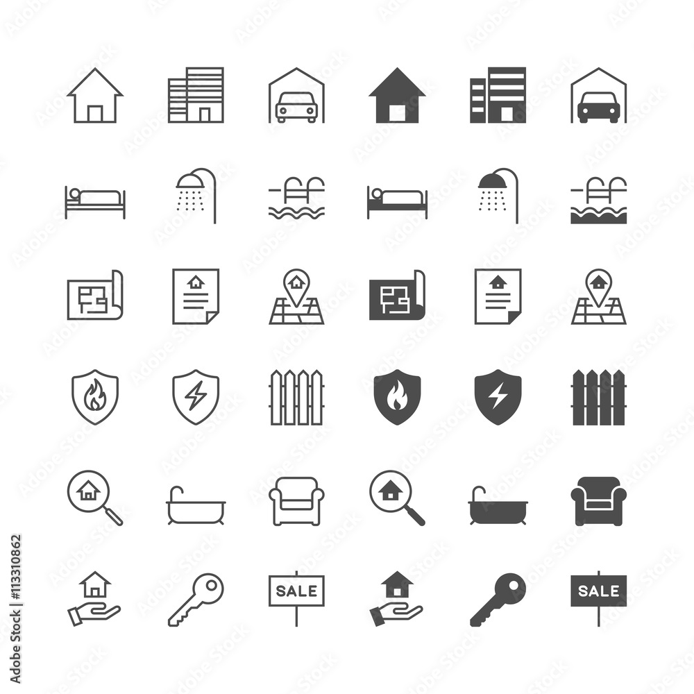 Real estate icons, included normal and enable state.