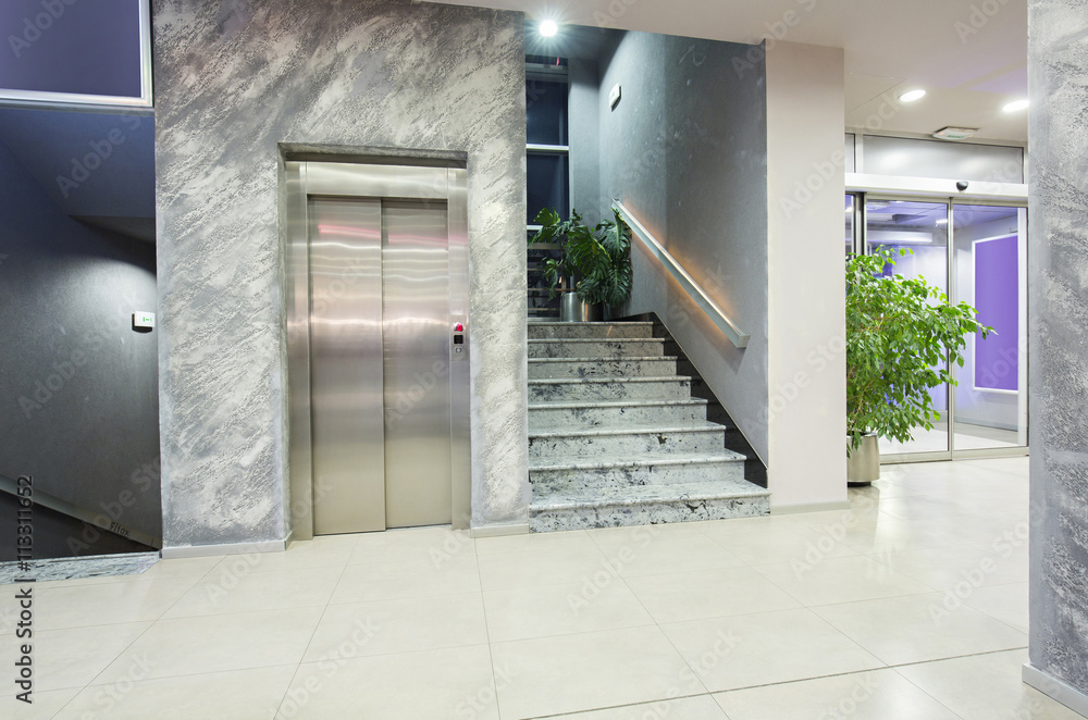 Elevator and stairs in a modern elegant building Elevator and stairs in a modern elegant building