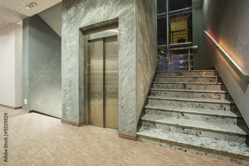 Elevator and stairs in a modern elegant building