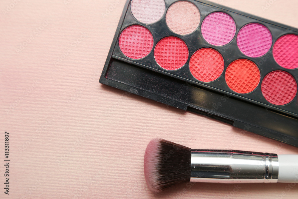 Set of various makeup products in pink tone Set of various makeup products in pink tone