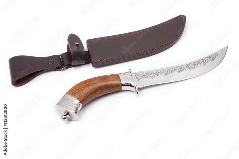 curved hunting knife and sheath isolated curved hunting knife and sheath isolated
