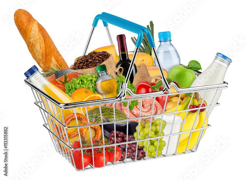 shopping basket filled with fresh tasty food / Einkaufskorb gefüllt mit frischen leckeren Lebensmitteln