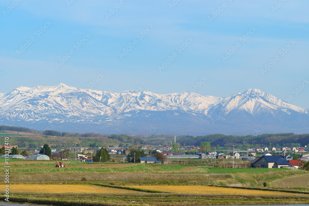 Tokachidake seen from Asahikawa , Blue sky , with copy space , m