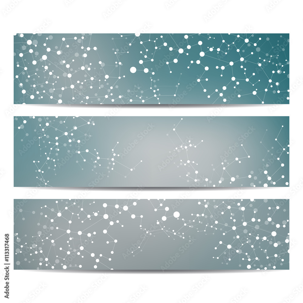 Set of modern science banners. Molecule structure DNA and neurons Set of modern science banners. Molecule structure DNA and neurons