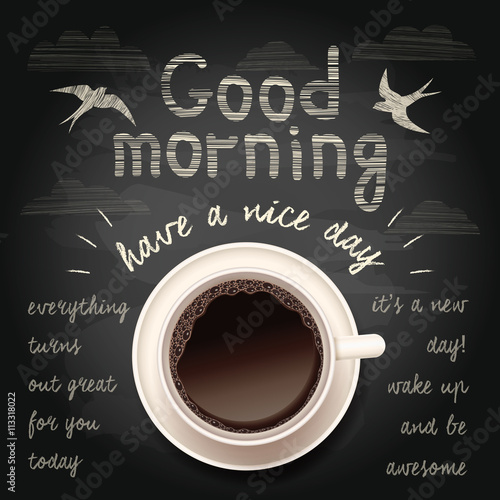 Morning chalkboard background with coffee cup