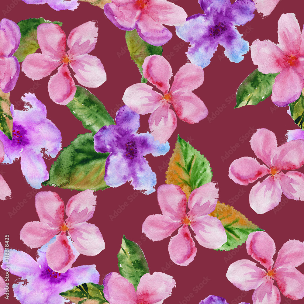 background cherry blossom. seamless pattern. watercolor illustra
