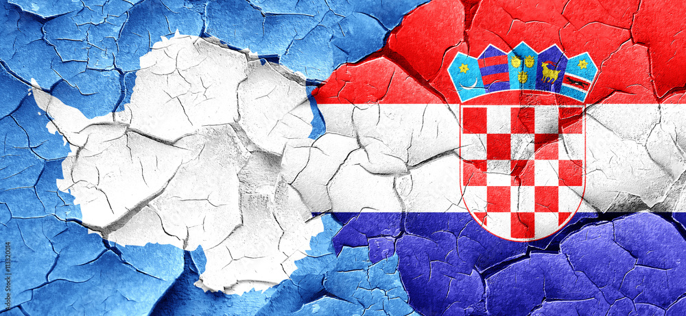 antarctica flag with Croatia flag on a grunge cracked wall antarctica flag with Croatia flag on a grunge cracked wall