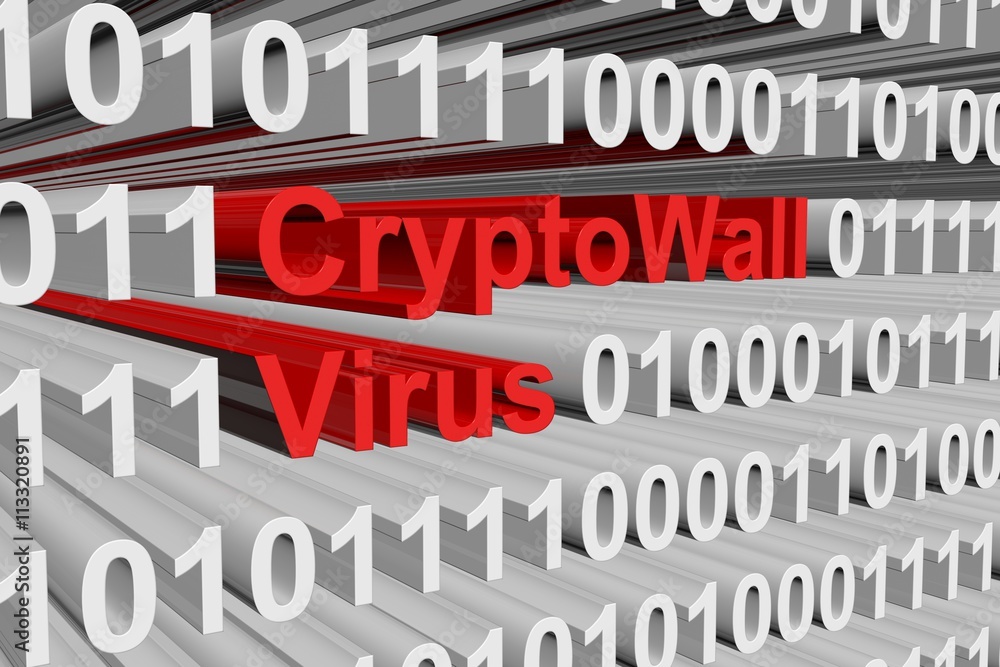 CryptoWall virus in the form of binary code, 3D illustration
