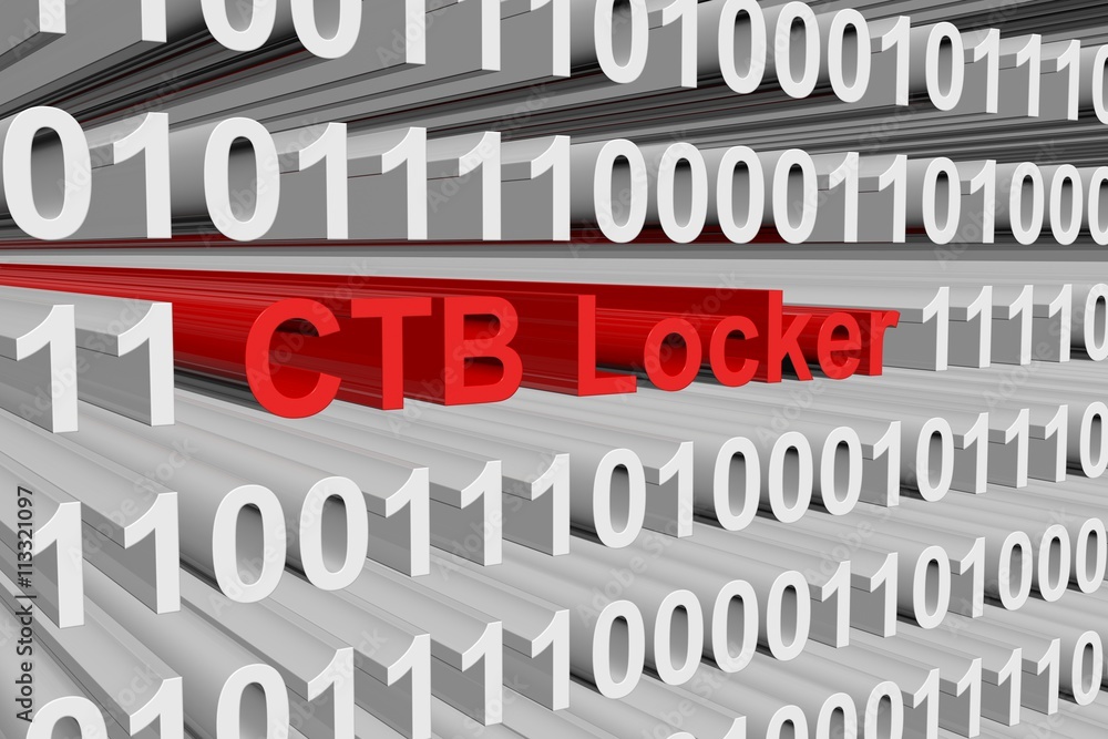 CTB Locker in the form of binary code, 3D illustration