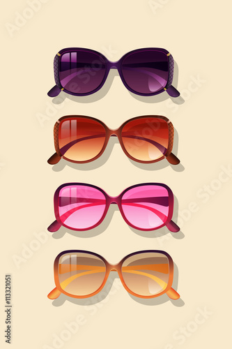 Protection sunglasses realistic pictures set, womens sunglasses isolated vector illustration
