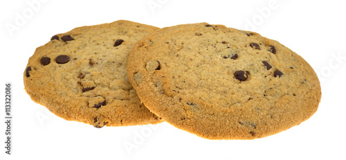 Gluten-free chocolate chip cookies isolated on a white background side view.