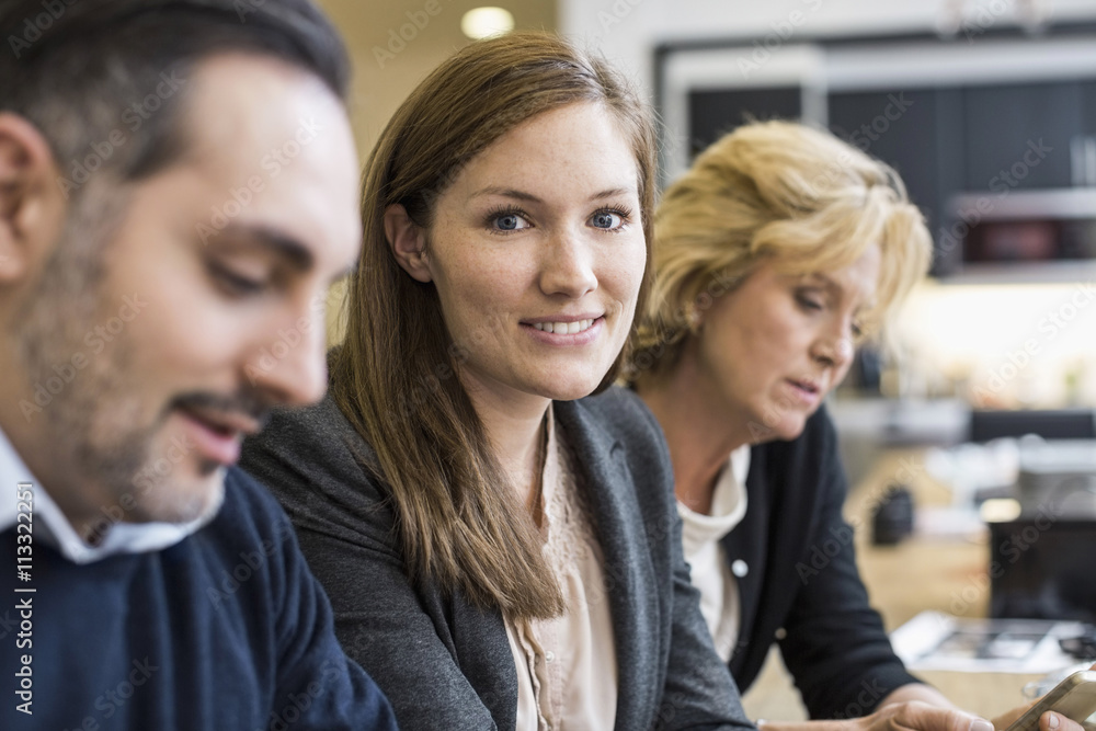 Portrait of confident businesswoman in office meeting Portrait of confident businesswoman in office meeting
