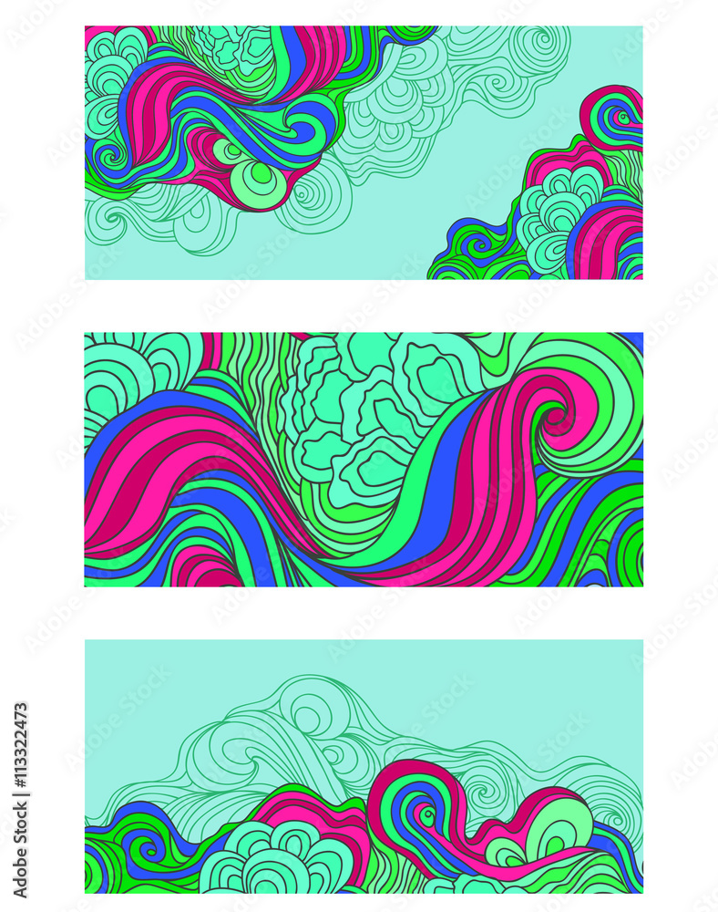 Vector illustration.Doodle of hair waves.Abstract vector hand drawn pattern card set. Series of image