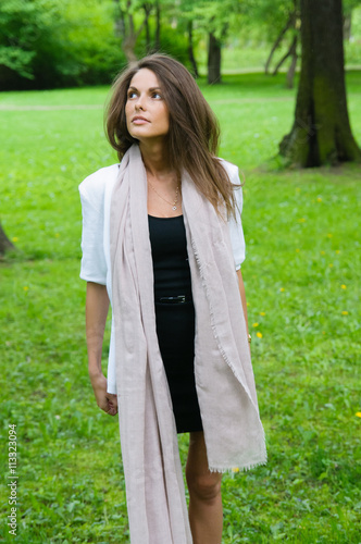 Wallpaper Mural beautiful girl with a scarf on a walk in the park Torontodigital.ca