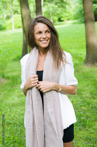 Wallpaper Mural beautiful girl with a scarf on a walk in the park Torontodigital.ca