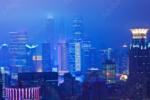 Aerial photography at City modern landmark buildings of night