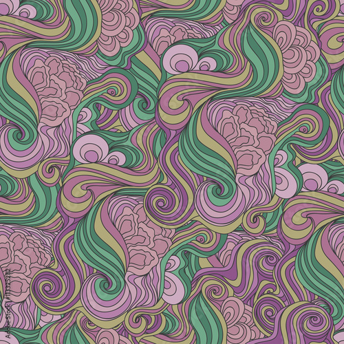 Seamless doodle pattern of waves curls hair