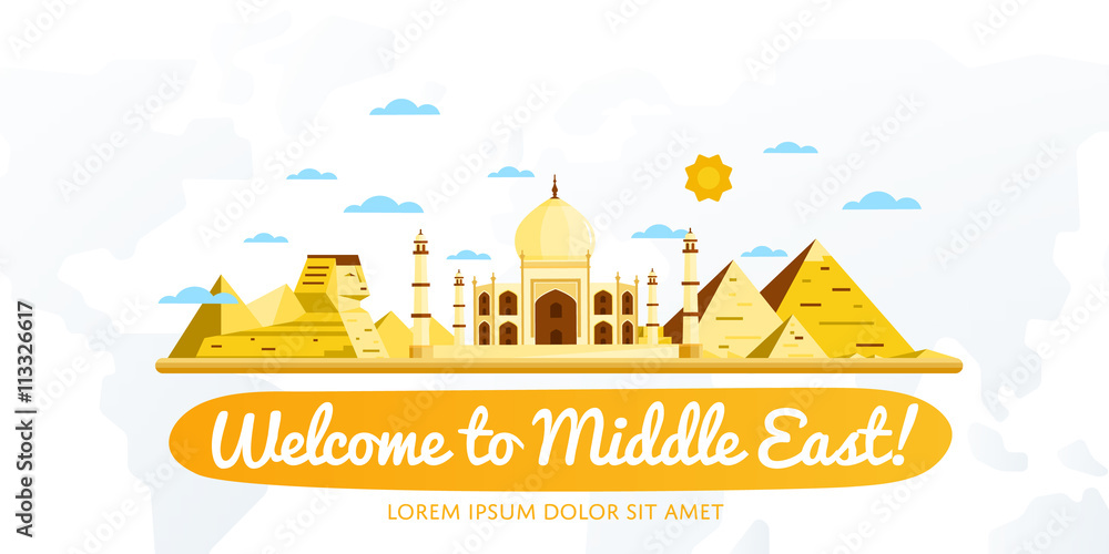 Obraz premium Welcome to Middle East, travel on the world concept, traveling flat vector illustration.