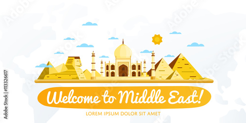 Welcome to Middle East, travel on the world concept, traveling flat vector illustration.