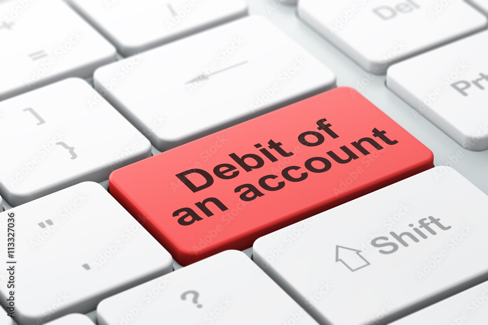 Banking concept: Debit of An account on computer keyboard background Banking concept: Debit of An account on computer keyboard background