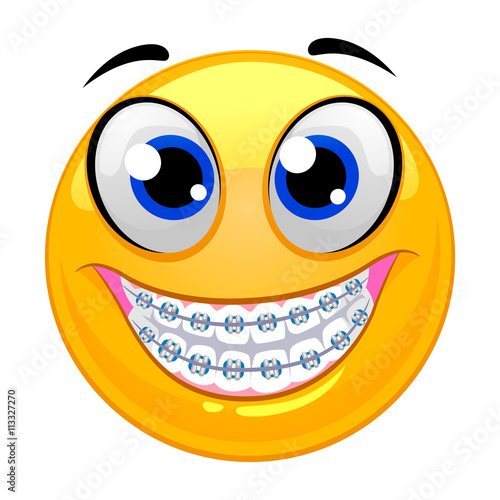 Vector Illustration of Smiley Emoticon Showing teeth with Braces