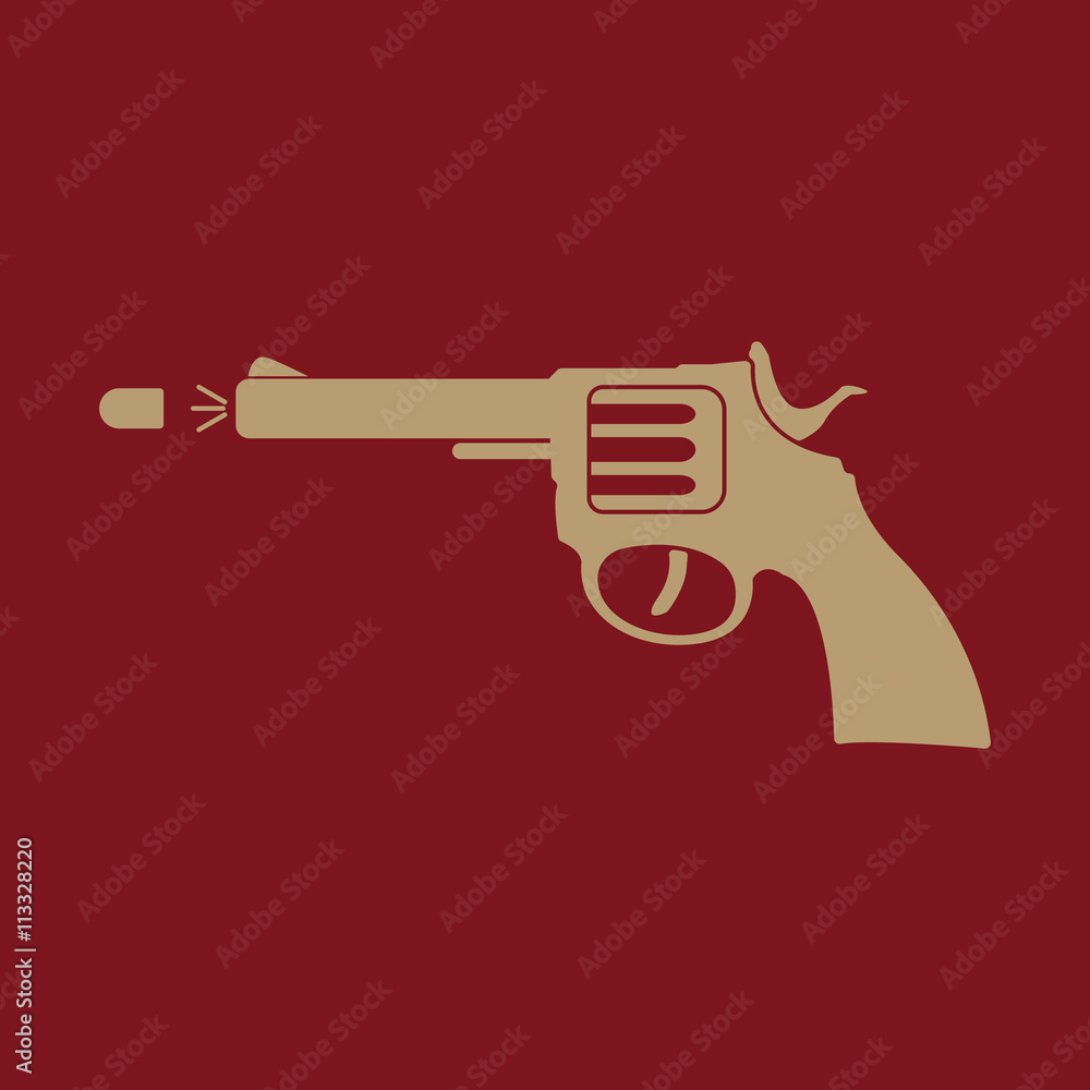 The gun icon. Pistol and handgun, weapon, revolver, shot symbol. Flat The gun icon. Pistol and handgun, weapon, revolver, shot symbol. Flat