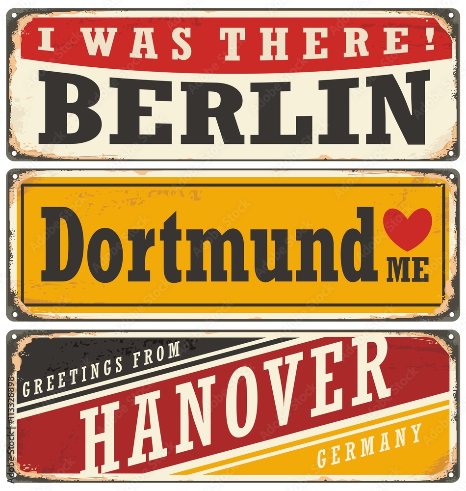 Fototapeta premium Vintage tin sign collection with German cities