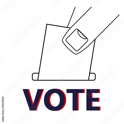 Close up of fingers placing a ballot paper into a box above the word VOTE as a reminder to take part in an election or referendum