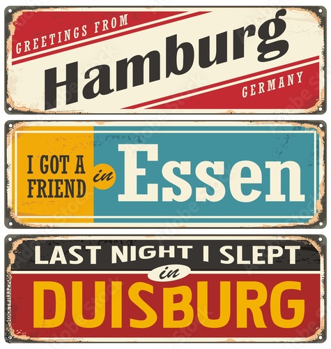Retro tin sign collection with German cities
