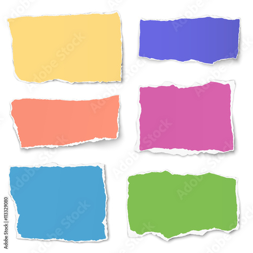 Set of colour paper tears isolated on white background