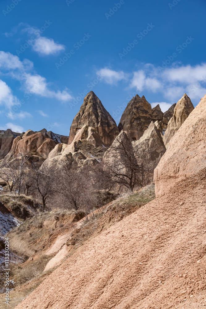 Obraz premium Rocky outcrops in Cappadocia, Turkey