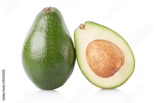 Avocado and section isolated on white, clipping path