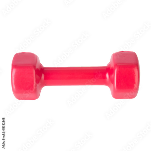 Red dumbells weight isolated on white background photo