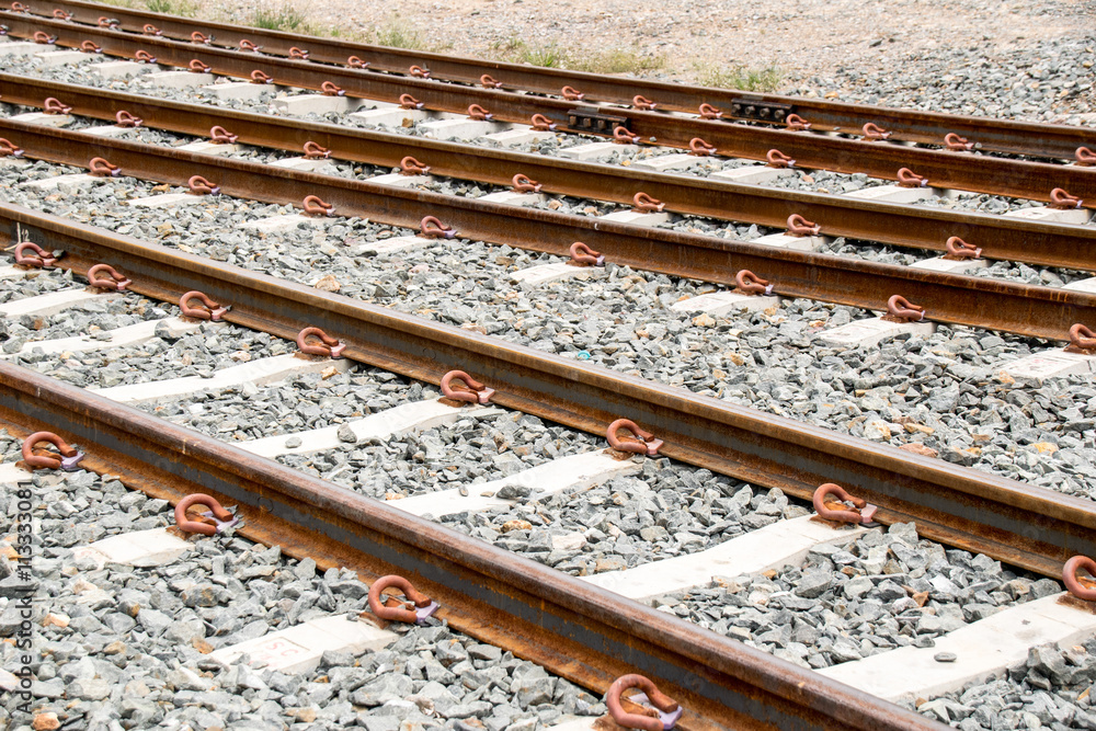Close up Railway or Railroad have iron steel rust Close up Railway or Railroad have iron steel rust