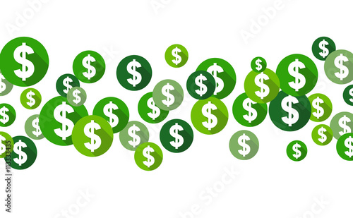 Dollar symbols, flat design style circles with long shadow, green color