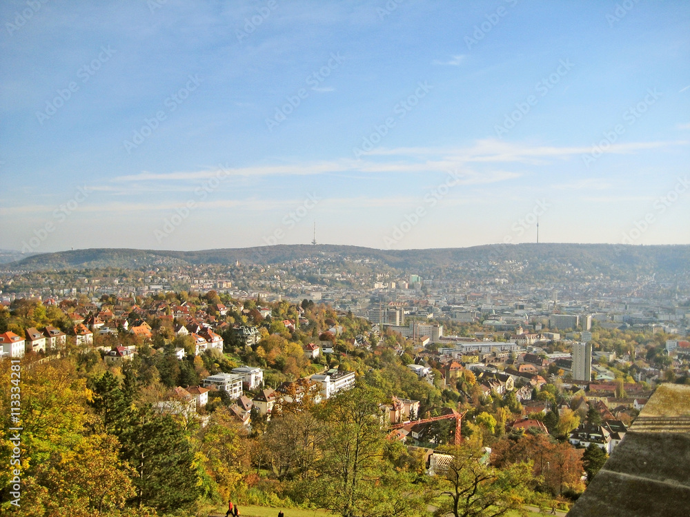 View over hollow of Stuttgart with tv tower Fernsehturm