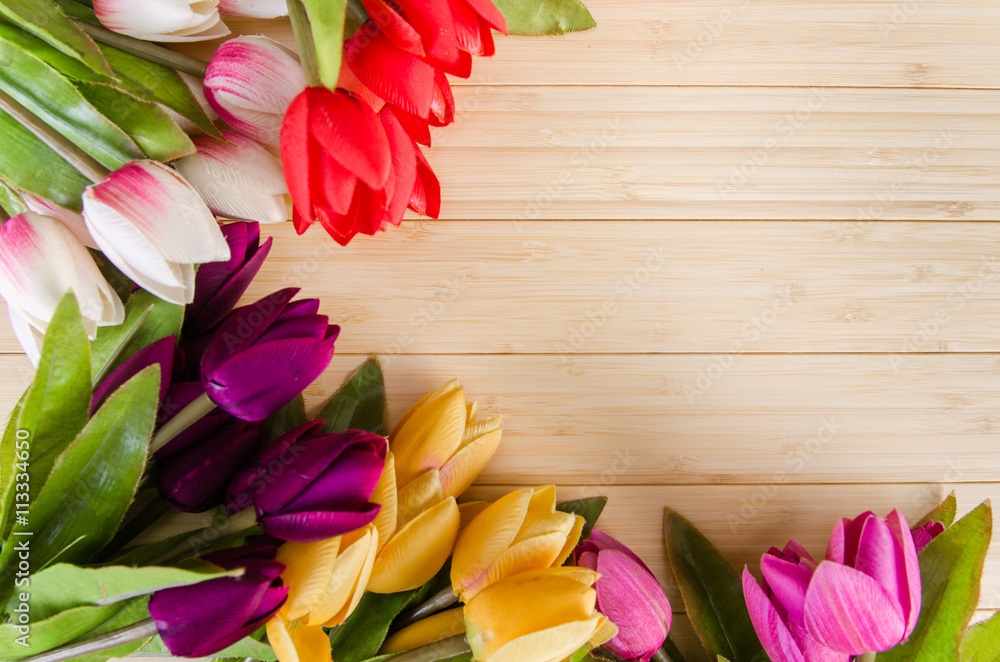 Tulips flowers arranged with copyspace for your text Tulips flowers arranged with copyspace for your text
